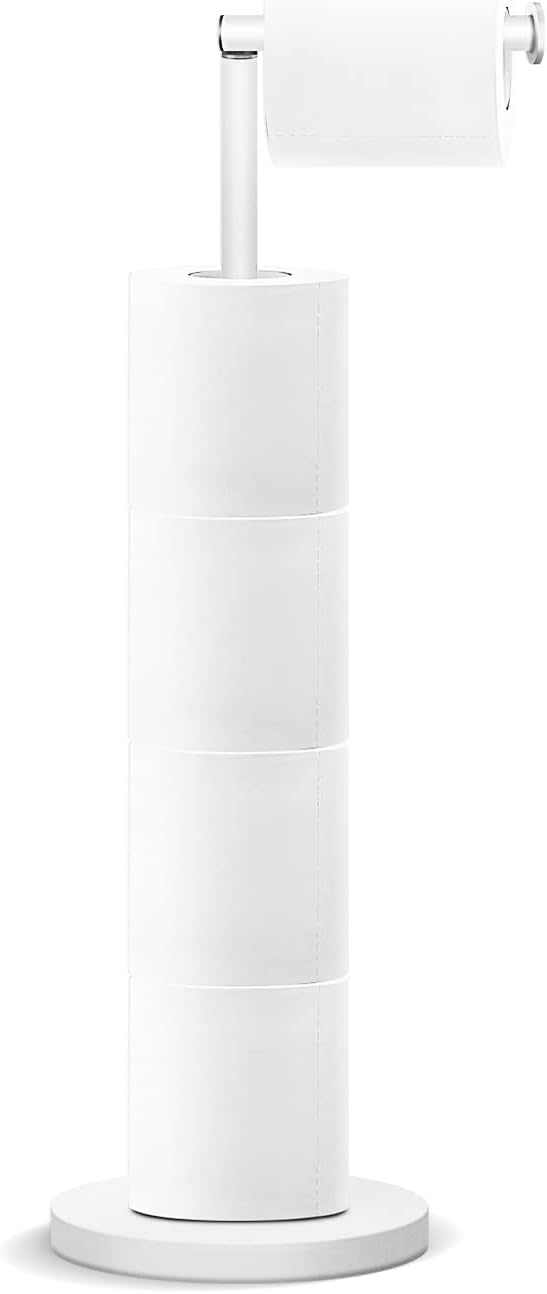 YUET Freestanding Toilet Roll Holders Free Standing Folding Paper Holder Stand Storage Stainless Steel Bathroom, Anti Rust Pedestal Free-Standing Dispenser Holds 5 (White)