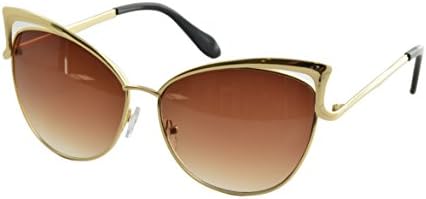 Enreverie Large Cats Eye Sunglasses, 60s Style Goldtone, 65mm