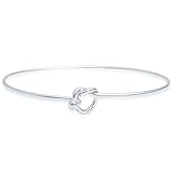 Sterling Silver Plain Solid Heart Knot .925 Sterling Silver Bangle Bracelet