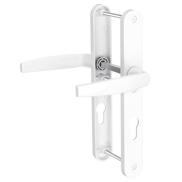 Bricard 788921 Set of Handles on Emetal Plate, Kickstand and Kickstand for Front Door (European Cylinder), Lacquered White.