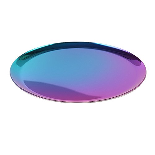 METAN Luxury Round Stainless Vanity Trays 11-Inch Bathroom, Dresser, Kitchen, Jewelry Desk Organizer Tray Serving Tray (Colorful)