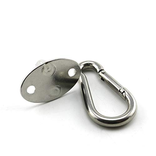 Lind Kitchen 2-Pack M6 Ceiling & Wall Mount Hanging Hardware Fitting Set 304 Stainless Steel Heavy Duty Oval Pad Eye Hook Plate + Snap Hook for Yoga Hammock Swing Marine Boat Accessories