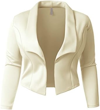 SHOPQUEEN Plus Size Satin Open Front Formal Work Office Blazer Jacket IVORY 2XL