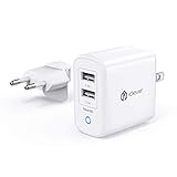 iClever BoostCube II+ Travel USB Charger with US|EU Plug, 24W Dual Wall Charger with SmartID Tech for iPhone Xs/XS Max/XR/X/8/7/6/Plus, iPad Pro Air/Mini and More