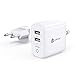 iClever BoostCube II+ Travel USB Charger with US|EU Plug, 24W Dual Wall Charger with SmartID Tech for iPhone Xs/XS Max/XR/X/8/7/6/Plus, iPad Pro Air/Mini and More