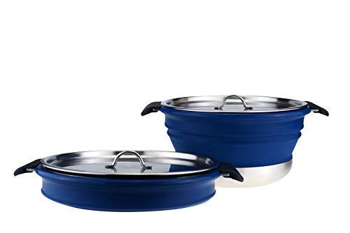 Dr. Si 3.8 Liter / 4 Quarts Collapsible Cooking Pot Silicone FDA proved with Stainless Pot and Durable lid, Excellent Choice for Outdoor Camping, BPA Free, Easy for stroage (Navy)