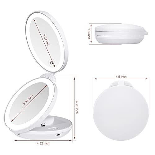 KEDSUM Upgraded Rechargeable Lighted Travel Makeup Mirror, 1X/10X Travel Magnifying Mirror with