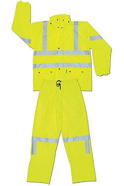 Flame Resistant Lime Green High Visibility Two Piece Rain Suit, PVC ON