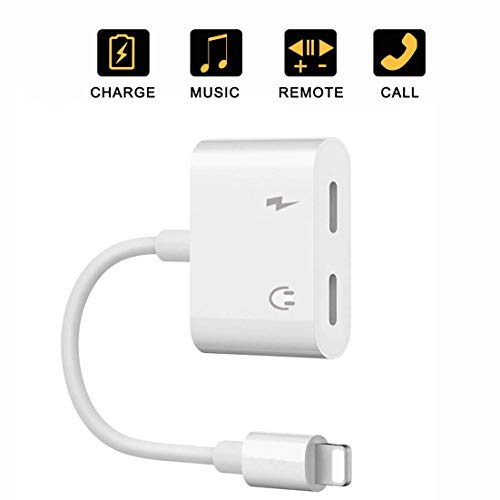 Headphone Adapter for iPhone X/XS Splitter Earphone Extender Adapter Music Charger Headphone Accessories for iPhone X/8/8plus/7/7plus Support Music+Charge+Call+Volume Control Support iOS11 or Higher
