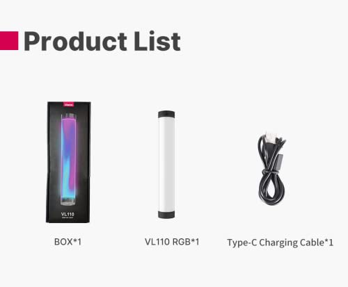 ULANZI VL110 RGB Light Stick, Portable Camera LED Video Tube Light, 2500-9000K Dimmable, 2600mAh Battery, Magnetic Attraction for Photography, TikTok