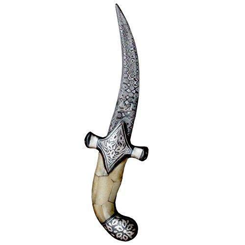 Tuzech Mughal Indo Persian Knight Vintage Sword Dagger Knife Scabbard w/Handmade Steel Blade/Silver Wire Bidaree Work Ancient Medieval Antique Crusader Khanjar Collectibles-Home Decor (Size :10'' I