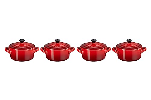 LE CREUSET 4er-Set Mini Cocottes aus Steinzeug, je 200 ml, 10 x 5 cm, Steinzeug, Kirschrot, 79212100600100