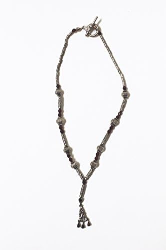 This one of a kind designed necklace with silver plated and Amethyst beads with a Victorian motif pendant.