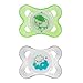 MAM Glow in the Dark Silicone Pacifiers 0-6 Months BPA FREE - Green (Styles May Vary)