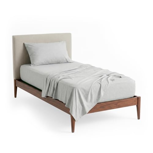 Decolab Jogo de Lençol Malha 100% Algodão Extra Macio - Roupa De Cama Antiácaro, Inclui Lençol Com Elástico (Forro) E Fronhas (Cinza-escuro, Solteiro Completo)