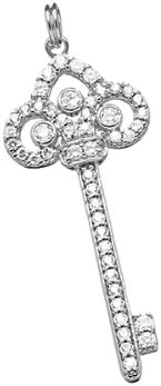 Sterling Silver 925 Fluer De Lis CZ Key Womens Pendant Necklace + Free 16" Chain - The Royal Gift