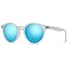 WearMe Pro - Retro Round Sturdy Sunglasses 100% UVA/UVB Lenses for Women Men (Clear Frame/Mirror Blue Lens, 51)