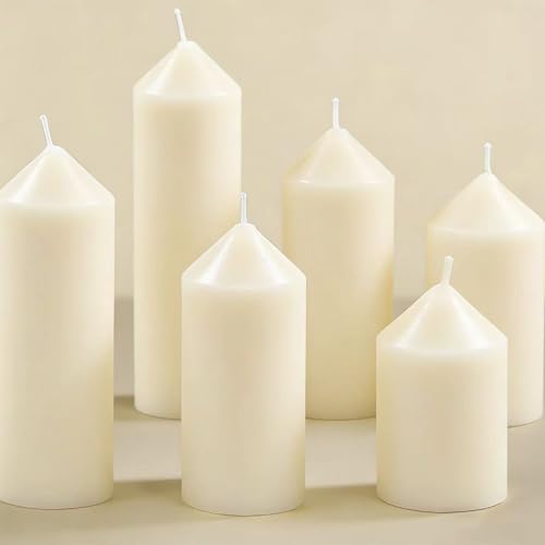 Ivory Pillar Candles Set of 6, Unscented Smokeless Candles with Cotton Wicks, Multi-Size 2"x3" 2"x4" 2"x6", Wax Candles Suitable for Ramadan, Home, Wedding, Festival & Table Decoration