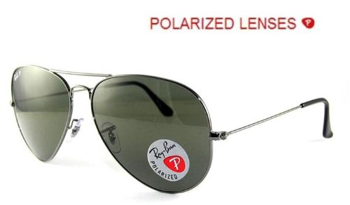 Ray-Ban Aviator Large Metal Sunglasses Rb3025 004/58 Gunmetal Crystal Green Polarized