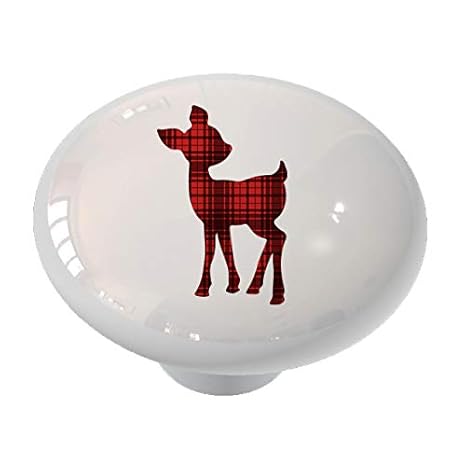 Deer Fawn Silhouette Red Plaid Drawer Cabinet Knob By Gotham Decor