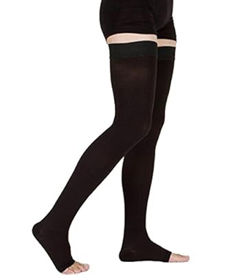 TOFLY Thigh High Compression Stockings, Opaque, Firm Support 20-30 mmHg Gradient Compression with Silicone Band, Open Toe Compression Stockings, Treatment Swelling, Varicose Veins, Edema