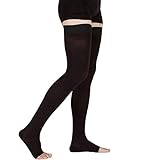 Thigh High Compression Stockings Opaque, Firm Support 20-30 mmHg Gradient Compression with Silicone Band, TOFLY Open Toe Compression Stockings, Treatment Swelling, Varicose Veins, Edema