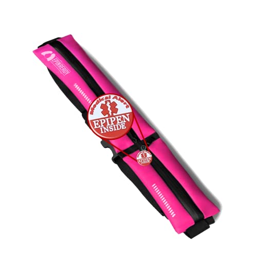 EpiPen Waist Belt with Medical Alert Tag – Fanny Pack for Epinephrine Auto-Injector & Inhaler – Adjustable Pouch for Kids & Adults – Outdoor & Sports Use – Bold Pink