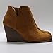 Women's Wedges Ankle Booties Retro V Cutout Comfy Short Boots Flock Leather Zip Closure Stacked Chunky Block Heels Shoes