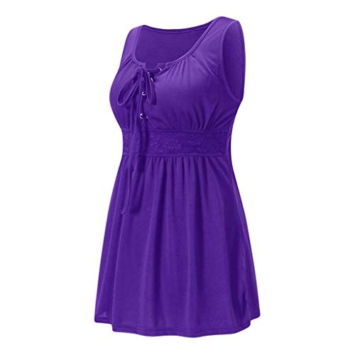Yezijin Womens Plus Size Summer Lace Up Vest T Shirt Blouse Ladies Sleeveless Tank Tops Sexy Wear 2019 Under 10 Dollars Purple