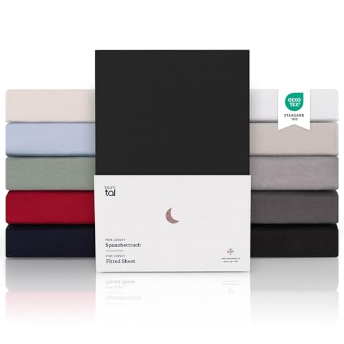 Blumtal® Premium Spannbettlaken 180x200 Matratze Jersey 2er Set - Oeko-TEX zertifiziertes Bettlaken aus Baumwolle - Leintuch 180x200 Schwarz