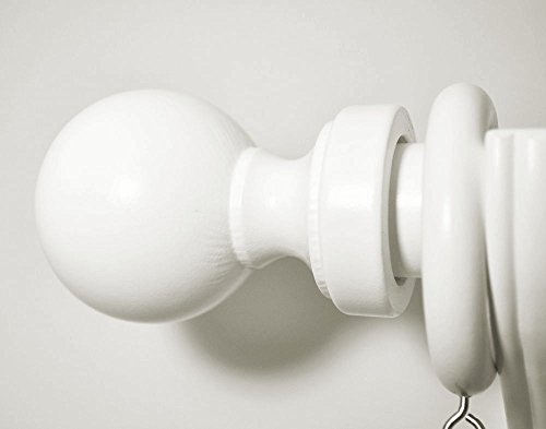 White Wood Pole Curtain Rod Ball Finials-1 Pair