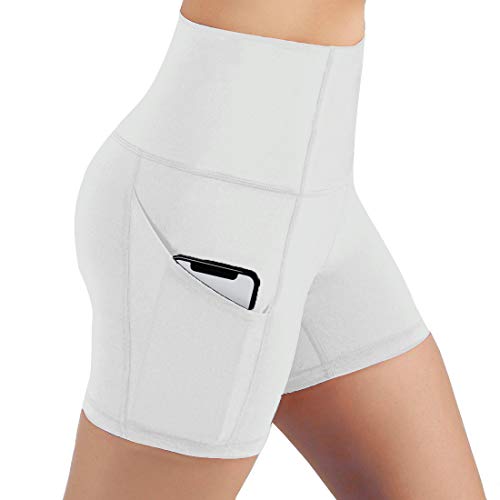 LOVESOFT Women's Workout Cycling Running Volleyball Tights Yoga Shorts with Side Pockets (White1, Medium) - Thumbnail 7