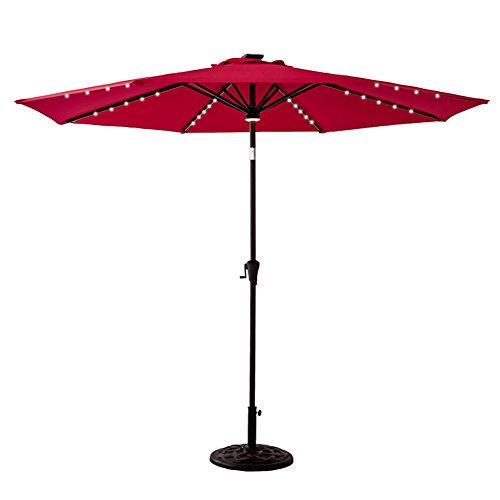 FLAME&SHADE 11 feet Solar Power LED Lights Outdoor Patio Market Umbrella with Crank Lift, Pu ...