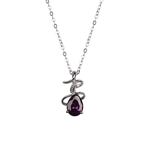 Sterling Silver Plated Necklace with Teardrop Purple Pendant LP- B00CMH31EQ