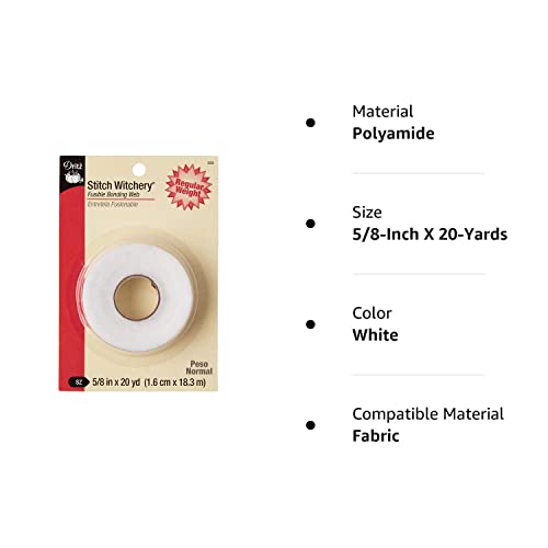 Dritz 222 STITCH WITCHERY FUSIBLE BONDING WEB WHITE REG WGHT 20YD, 5/8