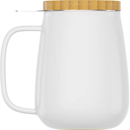 amapodo Teetasse mit Deckel und Sieb - 600ml Porzellan Tee Tasse groà - Jumbotasse - XXL Tea Cup Set Weià - plastikfrei – Bild 8