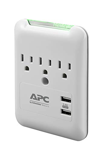 APC Wall Surge Protector, 3-Outlets, 540 Joule Surge Protector with Two USB Charging Ports, SurgeArrest Essential (PE3WU3)