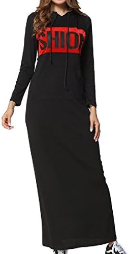 Young2 Women's Winter Maxi Slim Fitted Hood Long Sleeve Dresses Black XL