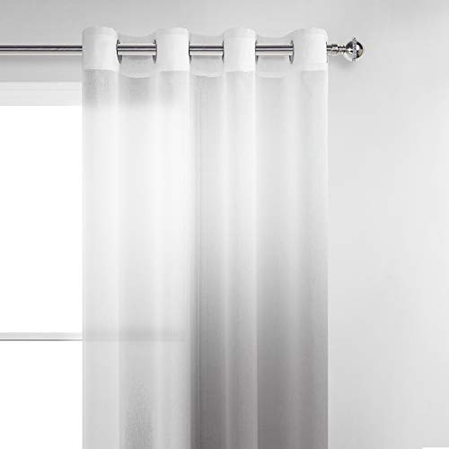 Hiasan Grey Ombre Sheer Curtains for Living Room Faux Linen Voile
