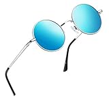 Joopin-Round Retro Polaroid Sunglasses Driving Polarized Sun Glasses Men Steampunk Vintage (Ice Blue)