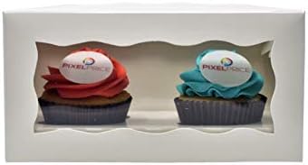 Windowed Cupcake Boxes with 2 Cavity Insert Holds 2 White Pink Black Kraft (Pack of 5) (White)