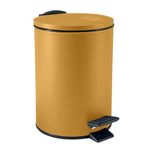 Spirella Adelar 3 Litre Stainless Steel Rubbish Bin with Automatic Closing and Inner Bucket for Bathroom, Softclose Waste Bin, Yellow