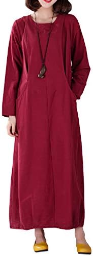 YUHEYUHE Women's Casual Loose Spring Fall Clothing Long Sleeve Cotton Linen Maxi Dresses Two Pockets