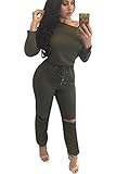 Aro Lora Women's One-shoulder Casual Wear Ripped Sport Jumpsuits Rompers, Moss Green - X-Large