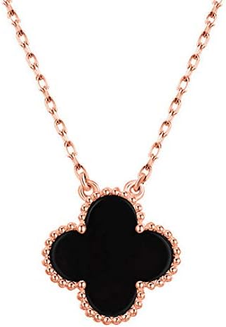 zhenfa Necklace, Four-leaf clover pendant Simple and elegant S925 sterling silver double-sided necklace,Exquisite electroplated rose gold, Birthday Gift，Jewellery Gift Box(Perimeter 40+5cm)