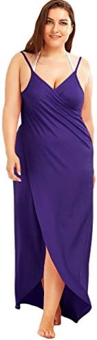 Sentaoa Women's Beach Bikini Cover Up Wrap Backless Sling Dress Solid Color V-Neck Beach Dress Strap Swimwear Sundress