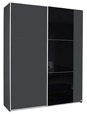 Schwebetürenschrank grau metallic schwarz 2 Türen B 175 Jugendzimmer Schlafzimmer Kleiderschrank Wäsche Schrank Schiebetürens