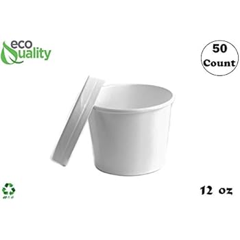12 oz Disposable White Paper Soup Containers [50 Count] - Half Pint Ice Cream Containers, Frozen Yogurt Cups, Restaurant, Microwavable, Take Out, to Go Deli Containers, Recyclable