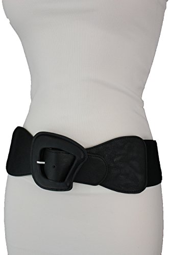 TFJ Women Fashion Belt High Waist Hip Faux Leather Elastic Band Size S M Black