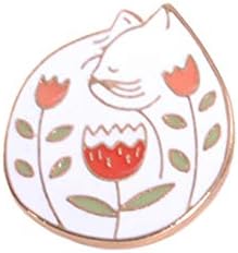 Tangbasi Brooch Pins, Cat Flowers Pin Badges Enamel Jacket Shirts Bag Decor
